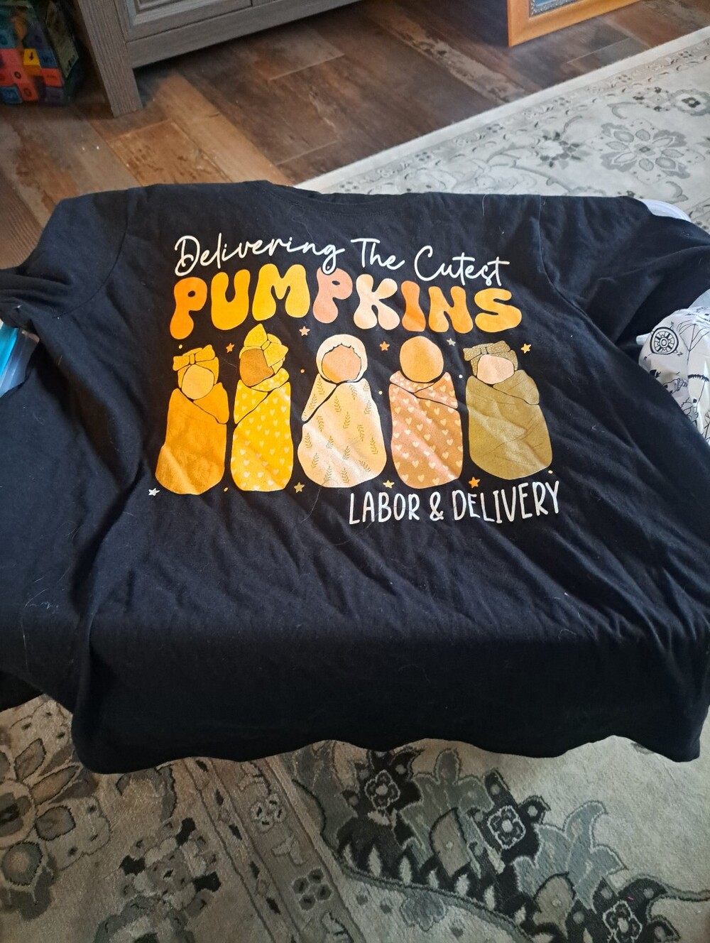 Black 'Delivering The Cutest Pumpkins'  T-Shirt